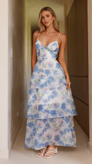 Kelli Maxi Dress - White / Blue Floral