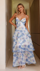 Kelli Maxi Dress - White / Blue Floral
