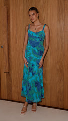 Margo Midi Dress - Blue/Green Floral