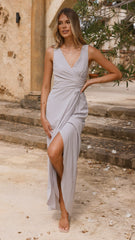 Pamela V Neck Maxi Dress - Silver