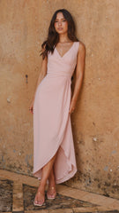 Pamela V Neck Maxi Dress - Dusty Pink