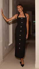 Tierra Button Midi Dress - Black
