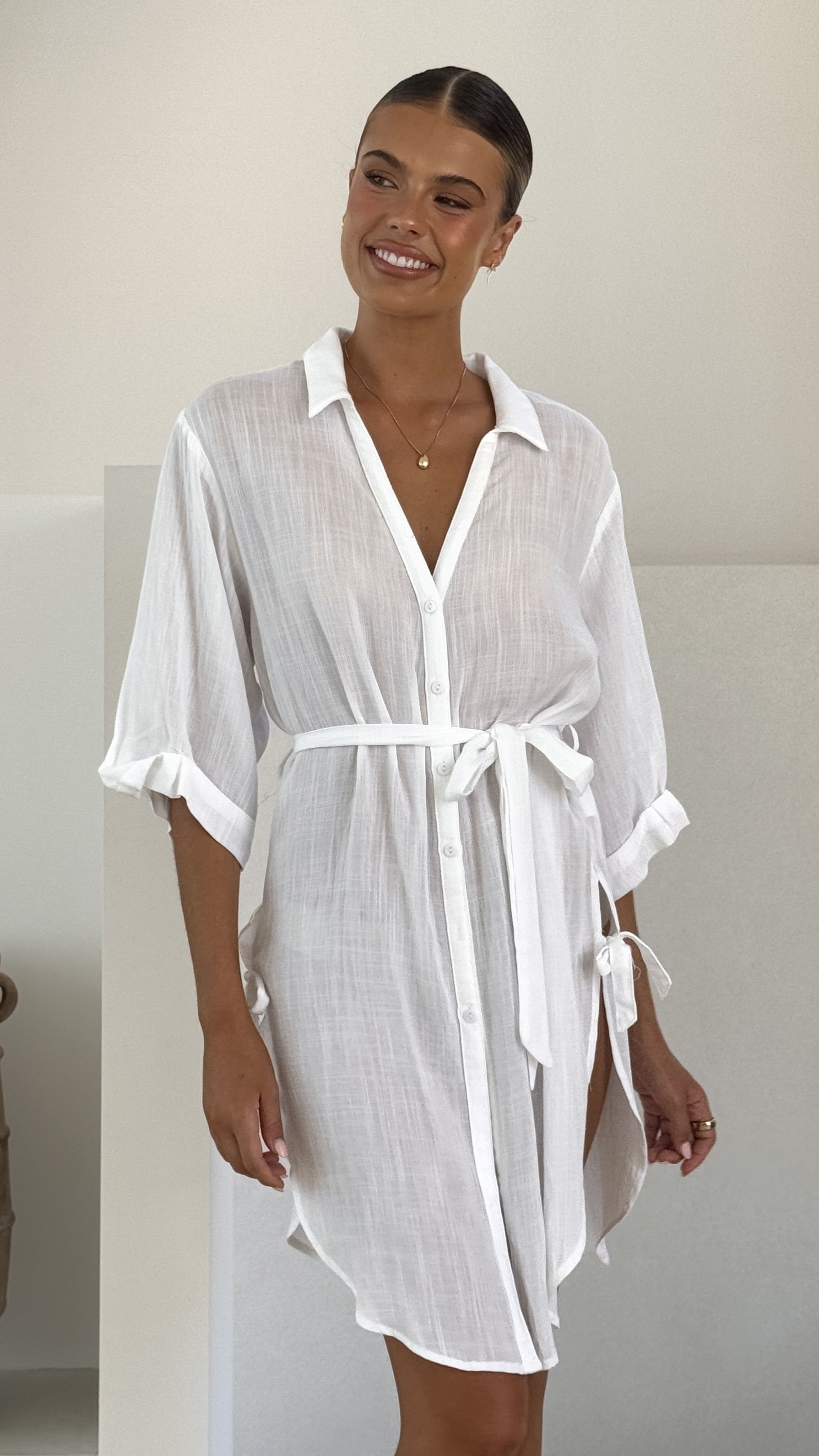 Vesper Short Sleeve Mini Dress - White
